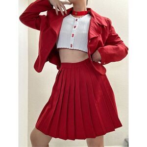 Set of 3‎ Blazer Pleated Skirt Top Size XS/S Red White